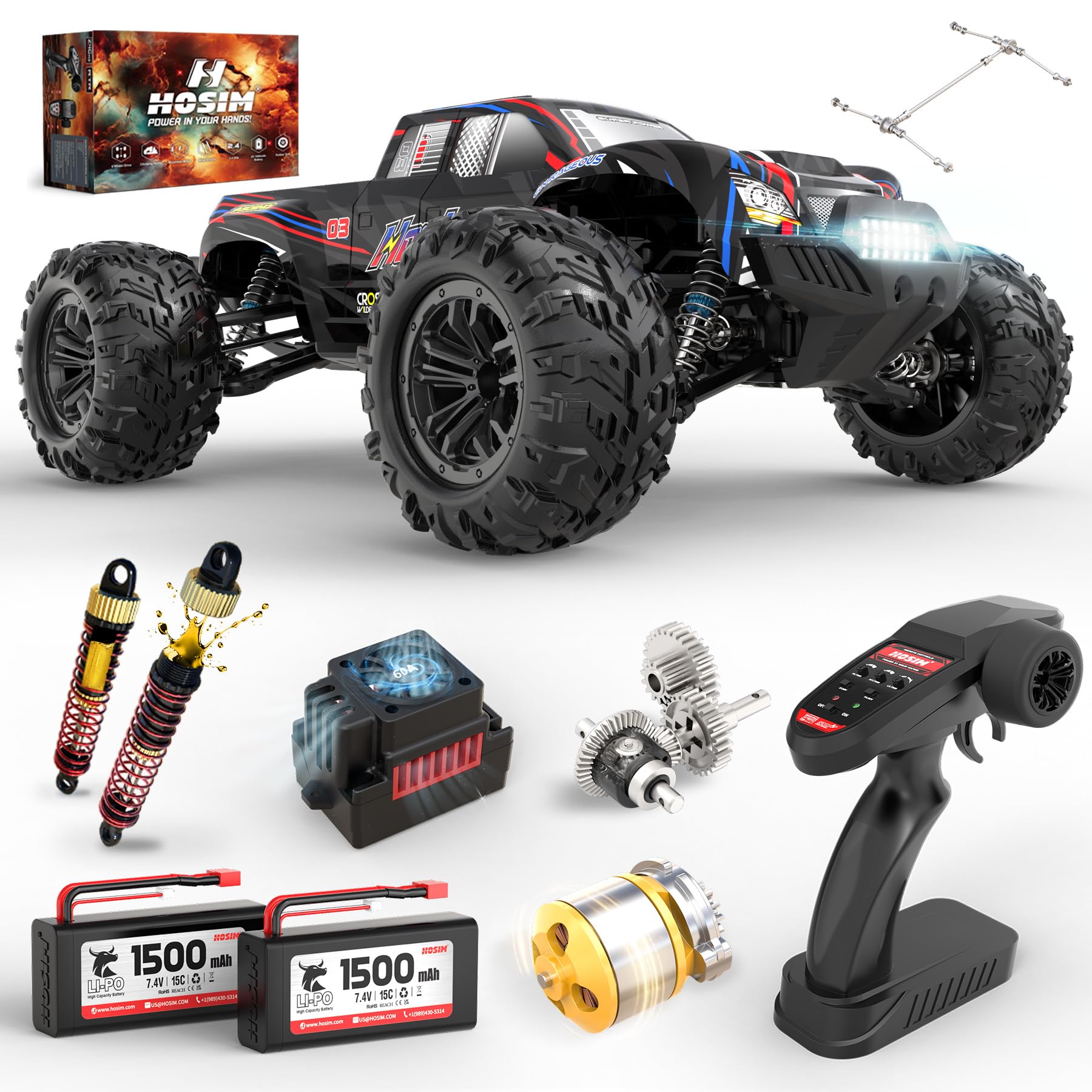 ホビーラジコン Rc cr monster truck 1:10 Hosim 1:10 Brushless RC Cars for Adults 62+KM/H, Fast Remote